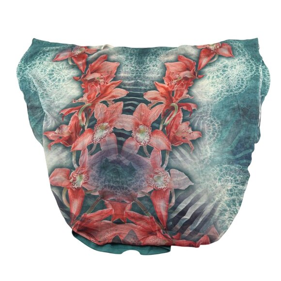 Halo Floral Print Women's Blouse Size Large Flowy Aqua Pink - Picture 5 of 6